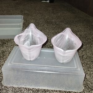 Set of 2 pointed blown glass candle holders.